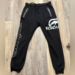 Ecko Unlimited Black sweatpants with white logo and zipper pockets size M